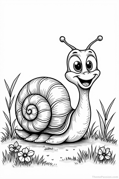 Cheerful Snail in a Meadow Coloring Page