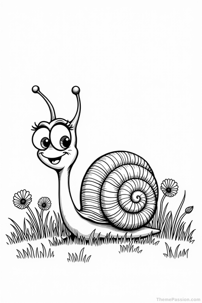 Cheerful Snail in a Meadow Coloring Page
