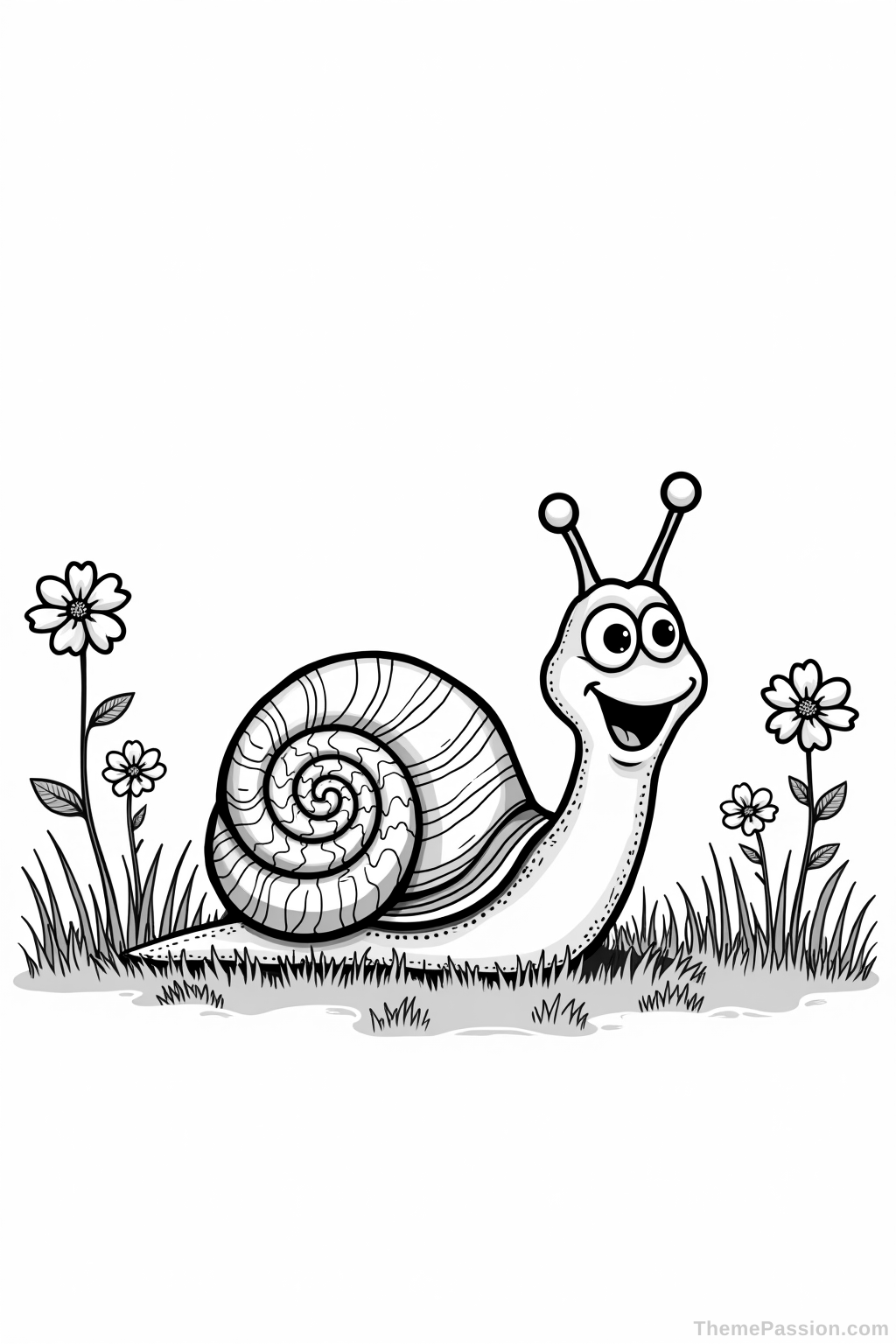 Cheerful Snail in a Meadow Coloring Page