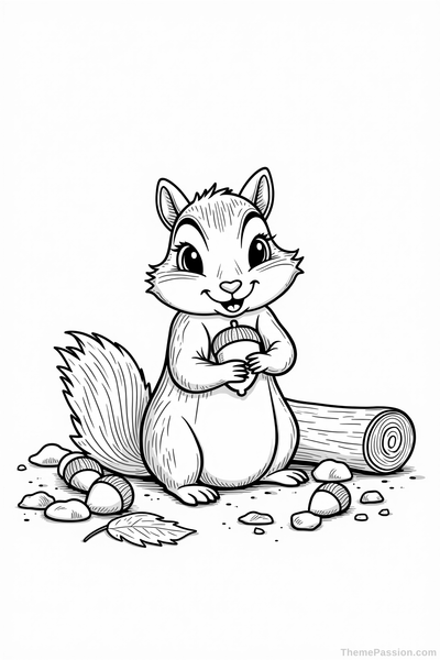 Cute Squirrel with Acorn Coloring Page