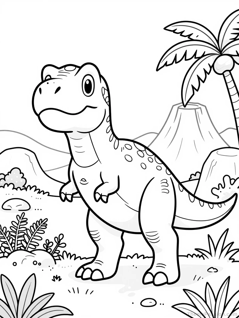 Playful T-Rex Dinosaur Coloring Page