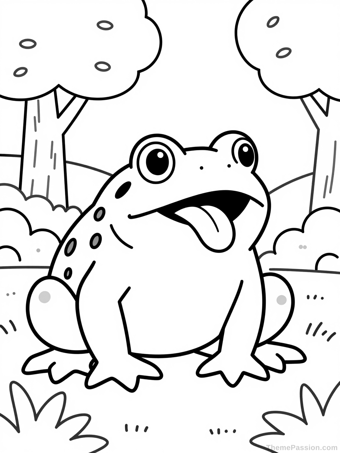 Happy Toad Nature Coloring Page