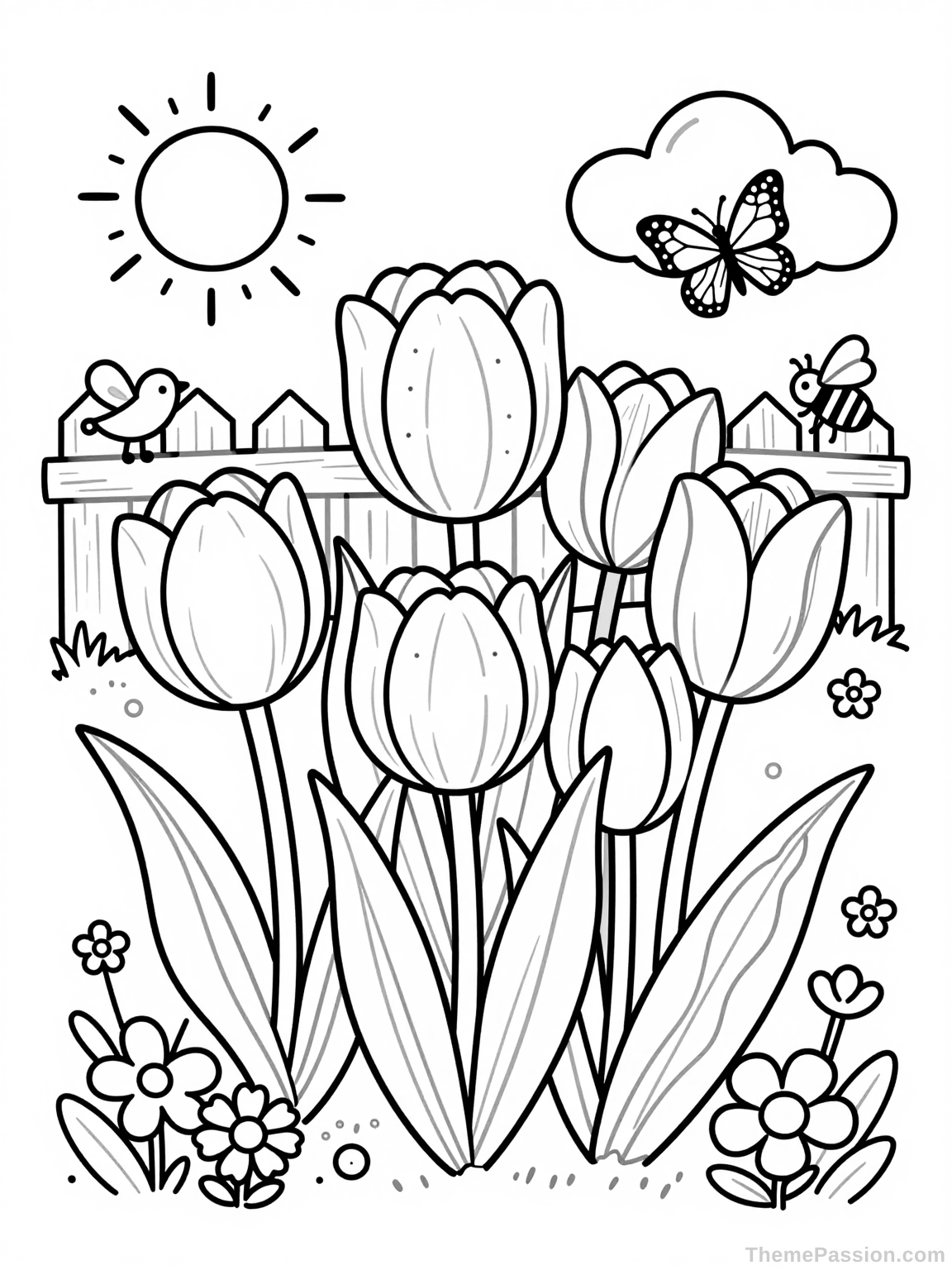 Spring Tulip Garden Coloring Page
