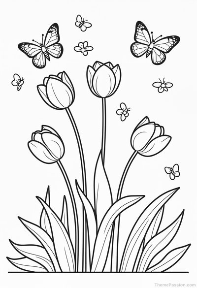 Spring Tulips Garden Coloring Page