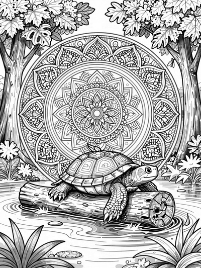 Turtle Mandala Nature Coloring Page