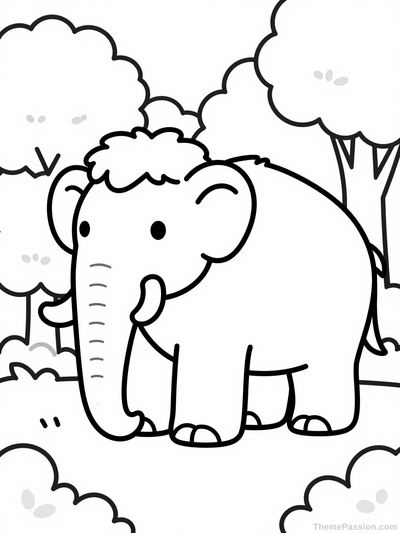 Cute Woolly Mammoth Prehistoric Coloring Page