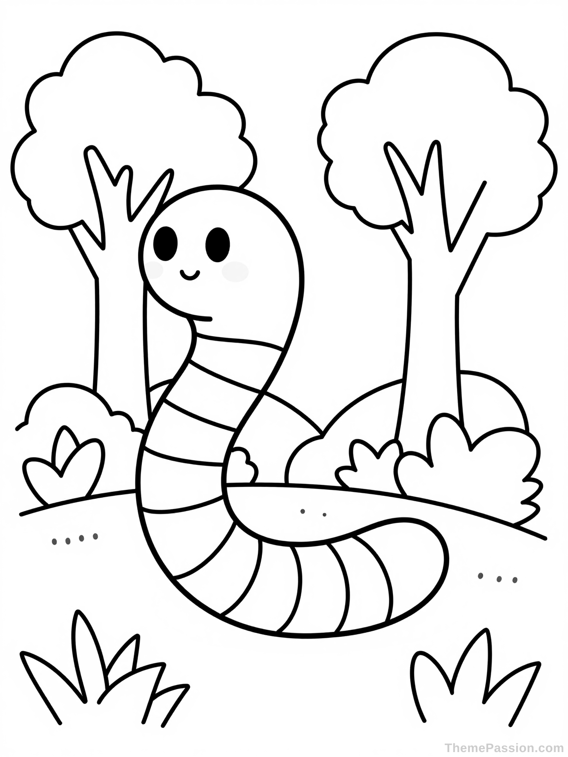 Cute Worm Nature Scene Coloring Page
